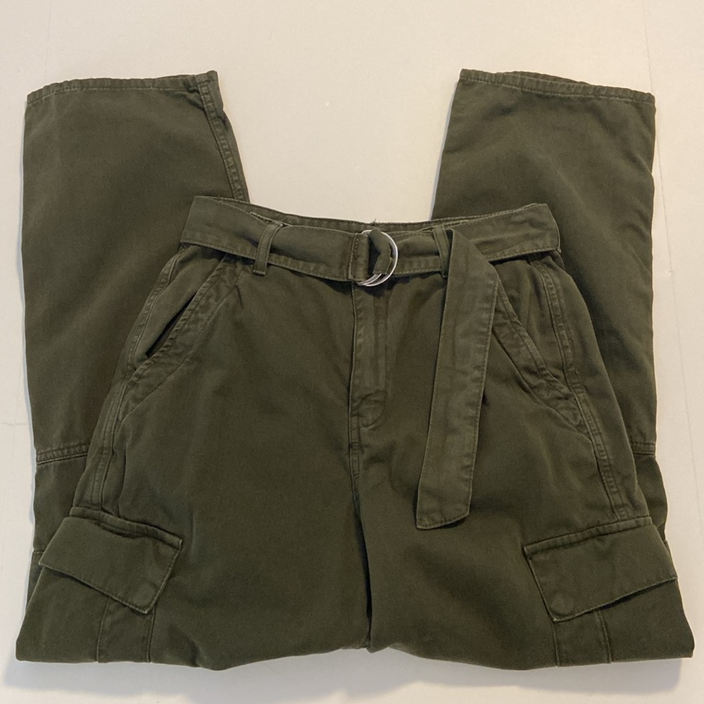 TOPSHOP Army Green High Waisted Cargo Pocket Straight Leg Pants Size US 4